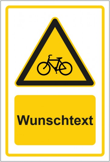 Aufkleber Warnzeichen Hinweiszeichen Achtung Fahrradfahrer gelb mit WUNSCHTEXT