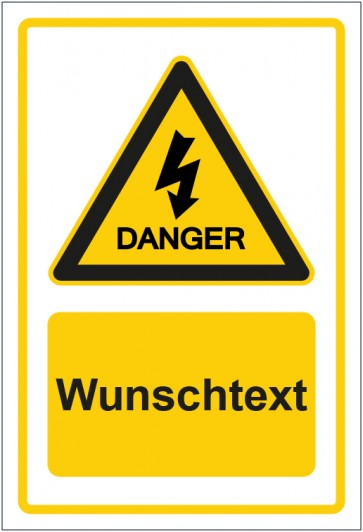 Aufkleber Warnzeichen Hinweiszeichen Achtung Hochspannung gelb mit WUNSCHTEXT