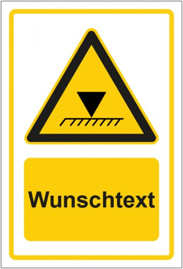 Schild Warnzeichen Hinweiszeichen Achtung, Begrenzung der Überkopfhöhe gelb mit WUNSCHTEXT