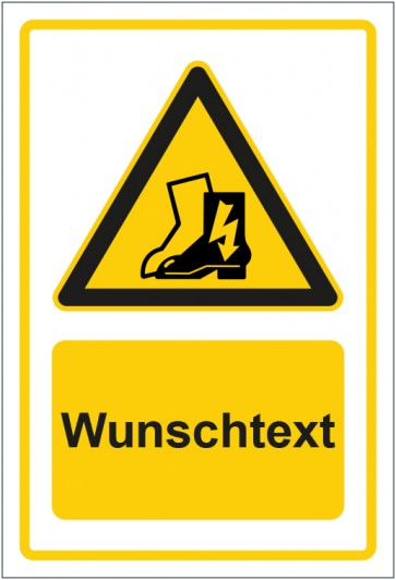 Schild Warnzeichen Hinweiszeichen Antistatische Schuhe tragen gelb mit WUNSCHTEXT