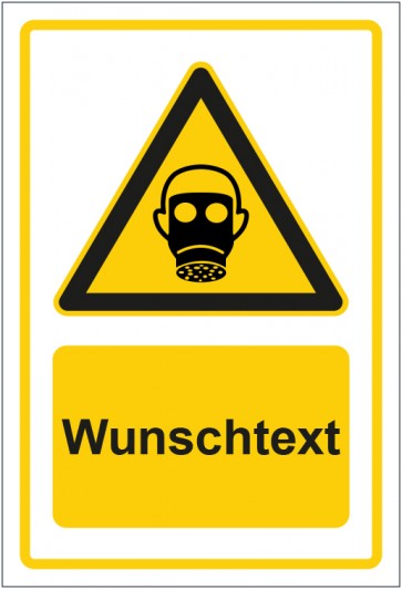Aufkleber Warnzeichen Hinweiszeichen Achtung, Atemschutz tragen gelb mit WUNSCHTEXT