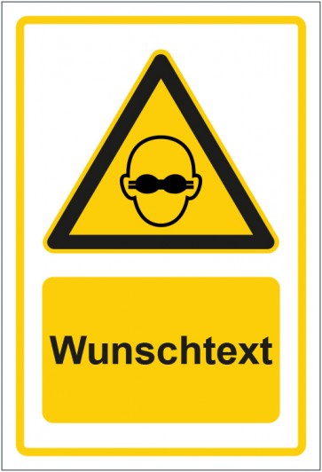 Aufkleber Warnzeichen Hinweiszeichen Achtung, Schutzbrille tragen gelb mit WUNSCHTEXT