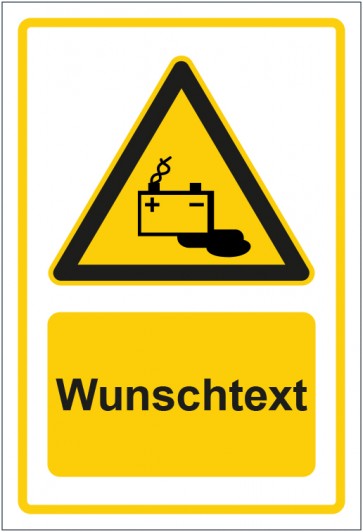 Magnetschild Warnzeichen Warnung vor Gefahr durch das Aufladen von Batterien gelb mit WUNSCHTEXT