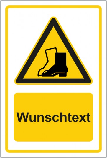 Aufkleber Warnzeichen Hinweiszeichen Achtung, Fußschutz tragen gelb mit WUNSCHTEXT