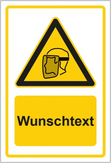 Schild Warnzeichen Hinweiszeichen Achtung, Gesichtsschutz tragen gelb mit WUNSCHTEXT