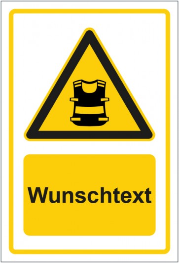 Aufkleber Warnzeichen Hinweiszeichen Achtung, Warnweste tragen gelb mit WUNSCHTEXT