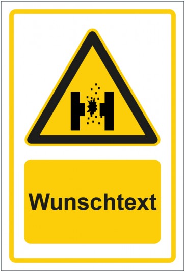 Schild Warnzeichen Warnung vor geschmolzenem Metall gelb mit WUNSCHTEXT