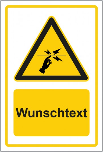 Schild Warnzeichen Warnung vor Elektrozaun gelb mit WUNSCHTEXT