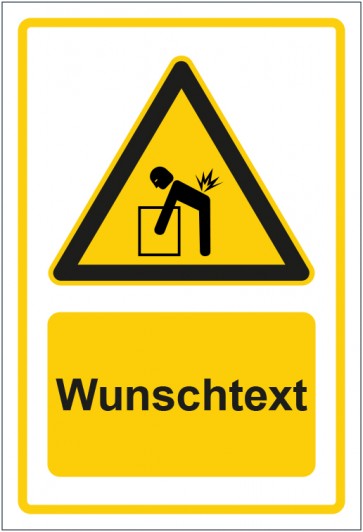 Aufkleber Warnzeichen Hinweiszeichen Achtung, Last richtig heben gelb mit WUNSCHTEXT