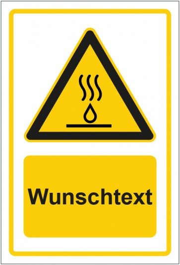 Magnetschild Warnzeichen Warnung vor heißer Flüssigkeit gelb mit WUNSCHTEXT