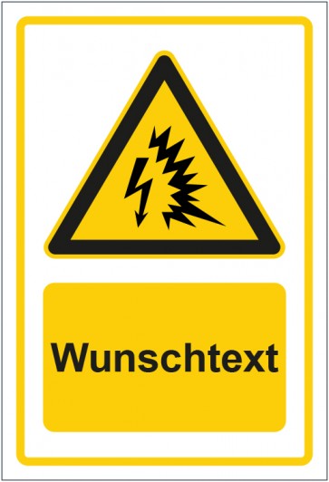Aufkleber Warnzeichen Warnung vor Lichtbogen gelb mit WUNSCHTEXT