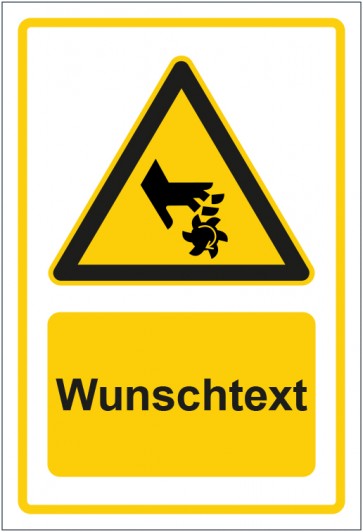 Magnetschild Warnzeichen Warnung vor Schnittverletzung gelb mit WUNSCHTEXT