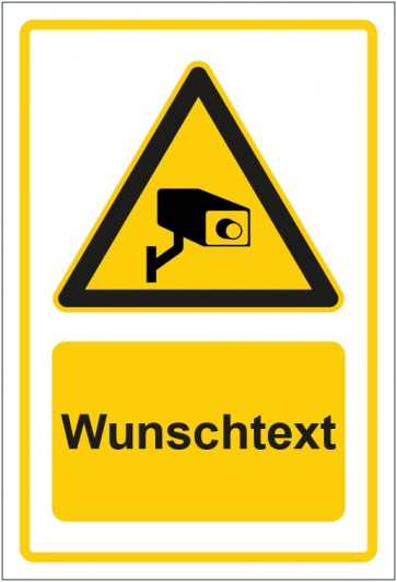 Schild Warnzeichen Hinweiszeichen Achtung Videoüberwachung gelb mit WUNSCHTEXT · selbstklebend
