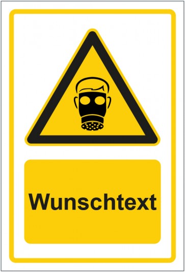 Schild Warnzeichen Hinweiszeichen Achtung Atemschutz tragen gelb mit WUNSCHTEXT
