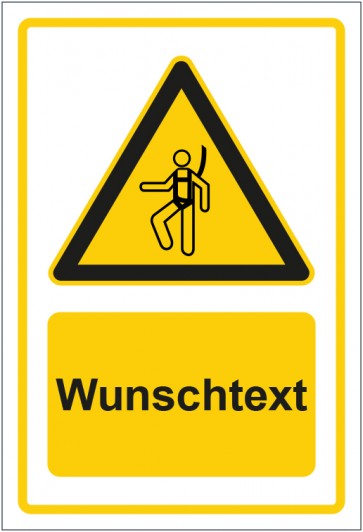 Schild Warnzeichen Hinweiszeichen Achtung Auffanggurt tragen gelb mit WUNSCHTEXT · selbstklebend
