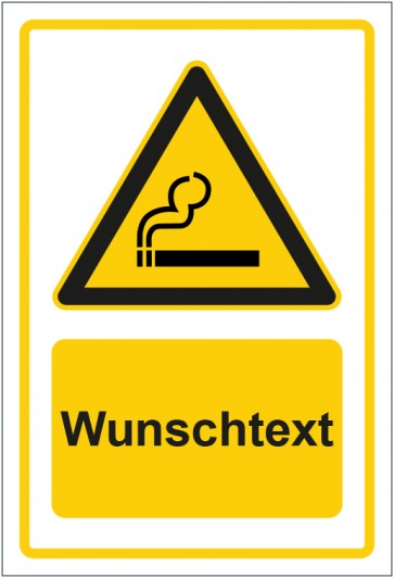 Aufkleber Warnzeichen Hinweiszeichen Raucherzone gelb mit WUNSCHTEXT