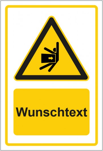 Schild Warnzeichen Warnung vor Rückstoß gelb mit WUNSCHTEXT