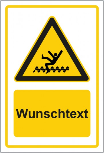 Schild Warnzeichen Warnung vor Einzugsgefahr durch ungeschütze rotierende Objekte gelb mit WUNSCHTEXT