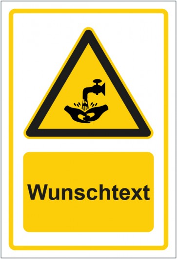 Aufkleber Warnzeichen Hinweiszeichen Hinweiszeichen Achtung, Hände waschen gelb mit WUNSCHTEXT