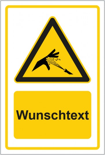 Schild Warnzeichen Warnung vor Hochdruckstrahl gelb mit WUNSCHTEXT