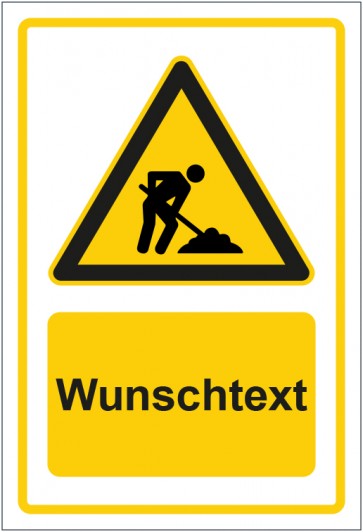 Schild Warnzeichen Hinweiszeichen Achtung Bauarbeiten gelb mit WUNSCHTEXT · selbstklebend