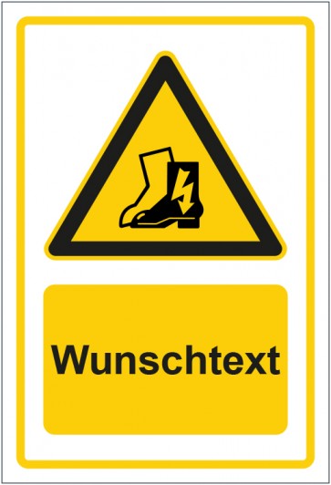Aufkleber Warnzeichen Hinweiszeichen Achtung, antistatisches Schuhwerk tragen gelb mit WUNSCHTEXT