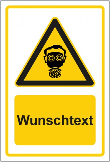 Aufkleber Warnzeichen Hinweiszeichen Achtung, Atemschutz tragen gelb mit WUNSCHTEXT