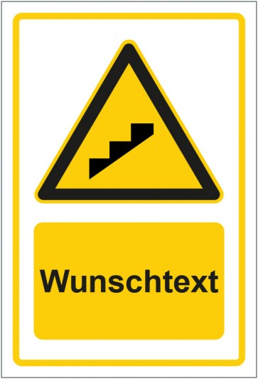 Schild Warnzeichen Warnung vor Stufen gelb mit WUNSCHTEXT · selbstklebend