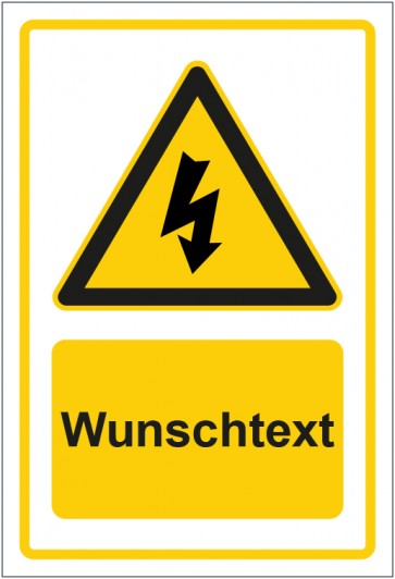 Aufkleber Warnzeichen Warnung vor elektrischer Spannung gelb mit WUNSCHTEXT · stark haftend