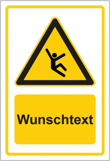 Schild Warnzeichen Warnung vor Absturzgefahr gelb mit WUNSCHTEXT · selbstklebend