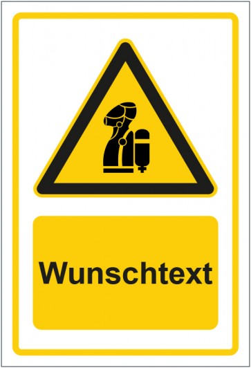 Schild Warnzeichen Hinweiszeichen Achtung, schweren Atemschutz benutzen gelb mit WUNSCHTEXT · selbstklebend
