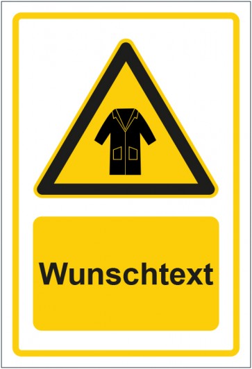 Schild Warnzeichen Hinweiszeichen Achtung Kittel tragen gelb mit WUNSCHTEXT