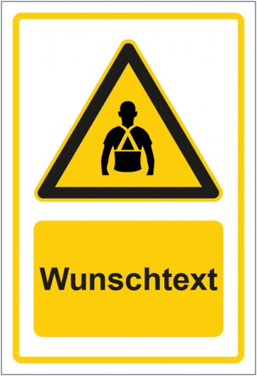Schild Warnzeichen Hinweiszeichen Achtung, Gurt anlegen gelb mit WUNSCHTEXT