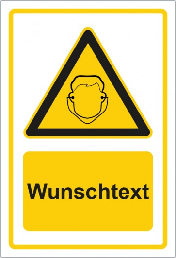 Aufkleber Warnzeichen Hinweiszeichen Achtung, Gehörschutz tragen gelb mit WUNSCHTEXT