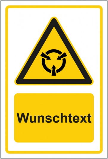 Schild Warnzeichen Warnung vor elektrostatisch sensible Bauelemente ESB gelb mit WUNSCHTEXT
