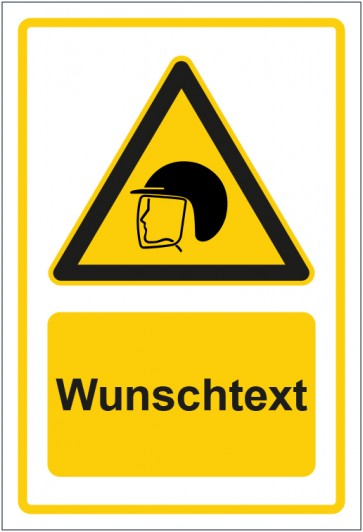 Aufkleber Warnzeichen Hinweiszeichen Kopf- und Gesichtsschutz tragen gelb mit WUNSCHTEXT
