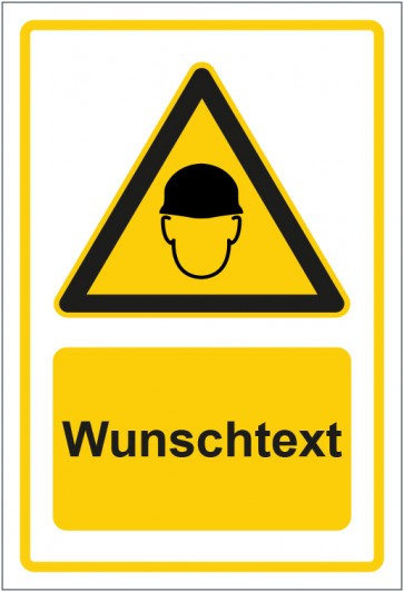 Aufkleber Warnzeichen Hinweiszeichen Achtung Kopfschutz tragen gelb mit WUNSCHTEXT
