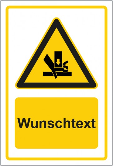 Magnetschild Warnzeichen Warnung vor Handverletzung durch Quetschgefahr gelb mit WUNSCHTEXT
