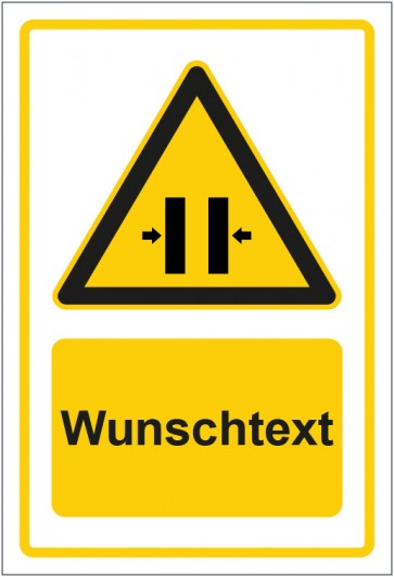 Schild Warnzeichen Warnung vor Quetschgefahr gelb mit WUNSCHTEXT · selbstklebend