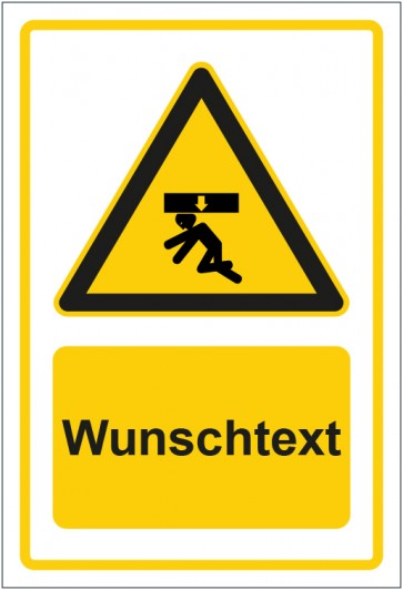 Schild Warnzeichen Hinweiszeichen Geringe Deckenhöhe gelb mit WUNSCHTEXT · selbstklebend