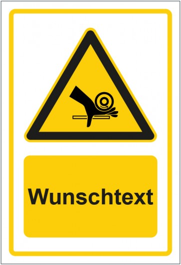 Aufkleber Warnzeichen Warnung vor Handeinzug gelb mit WUNSCHTEXT · stark haftend