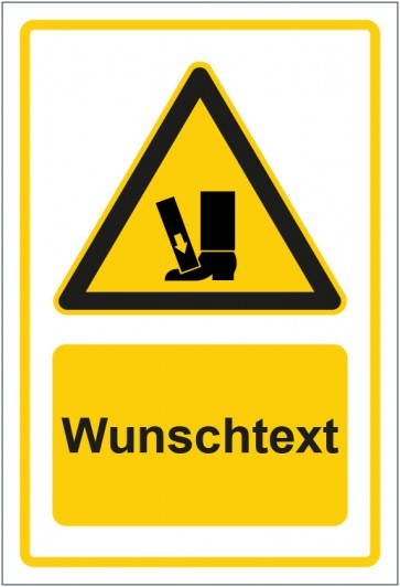 Aufkleber Warnzeichen Warnung vor Fußverletzung durch Quetschgefahr gelb mit WUNSCHTEXT · stark haftend