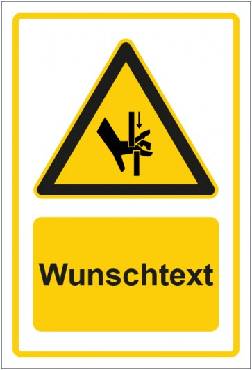Schild Warnzeichen Warnung vor Handverletzung gelb mit WUNSCHTEXT · selbstklebend
