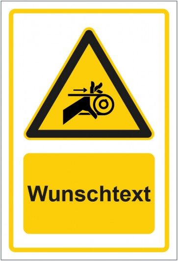 Aufkleber Warnzeichen Warnung Handverletzung durch Riemenantrieb gelb mit WUNSCHTEXT · stark haftend