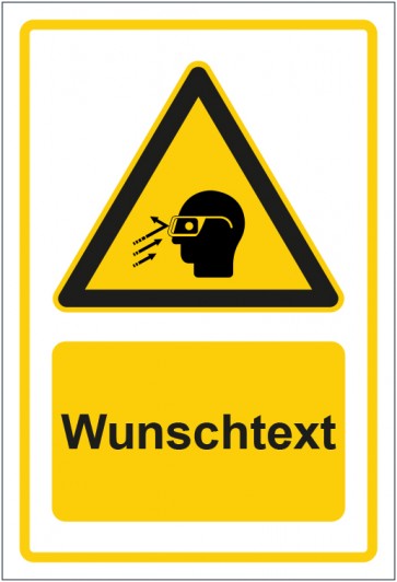 Aufkleber Warnzeichen Hinweiszeichen Augenschutz benutzen (umherfliegende Teile) gelb mit WUNSCHTEXT