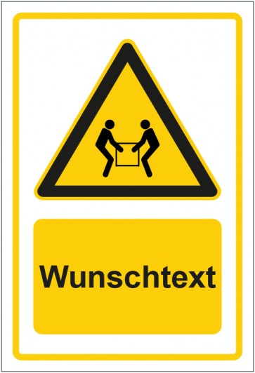 Aufkleber Warnzeichen Hinweiszeichen Nur mit 2 Personen heben gelb mit WUNSCHTEXT · stark haftend