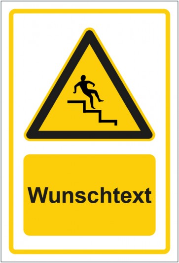 Schild Warnzeichen Warnung vor Treppen · Stufen gelb mit WUNSCHTEXT