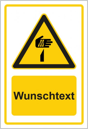 Schild Warnzeichen Warnung vor spitzem Gegenstand gelb mit WUNSCHTEXT