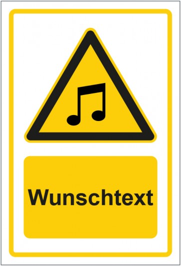 Aufkleber Warnzeichen Hinweiszeichen Achtung, laute Musik gelb mit WUNSCHTEXT · stark haftend