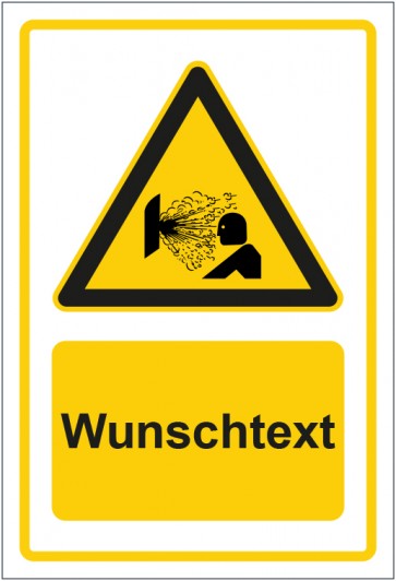 Schild Warnzeichen Warnung vor explosiv austretenden Gasen gelb mit WUNSCHTEXT · selbstklebend
